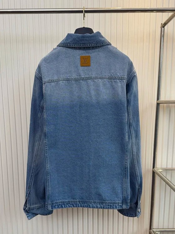  LOUIS VUITTON LV Logo embroidered zipper long-sleeved denim jacket -4