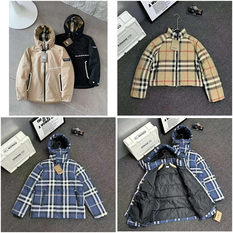 Burberry Jacket Detachable Hood Night Plaid Down Jacket