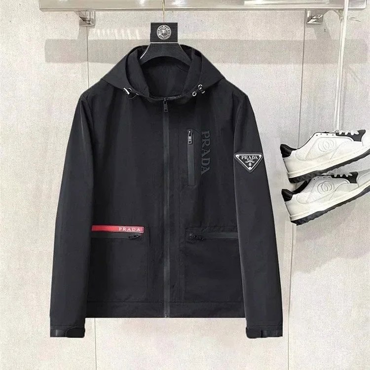 PRADA Prada Re-Nylon SS22 Logo solid color hooded waist jacket -4
