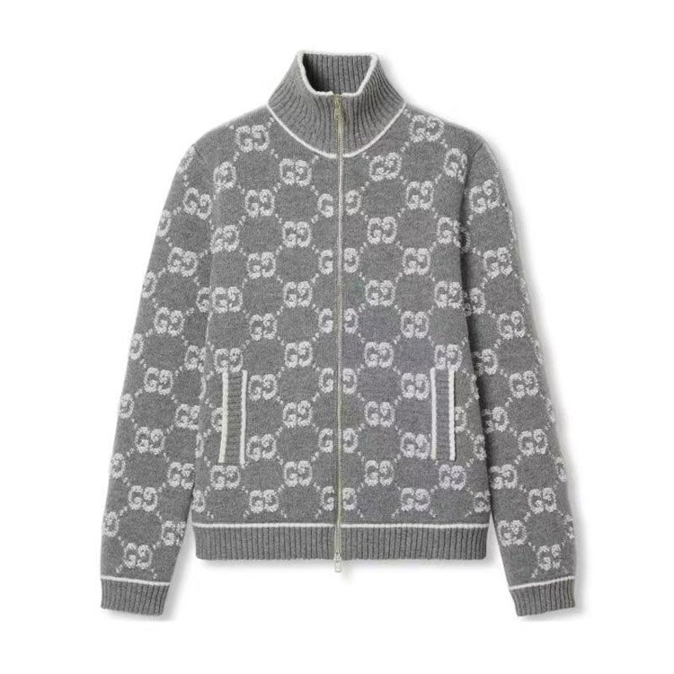 Gucci lettering full zipper stand collar long-sleeved sweater -3