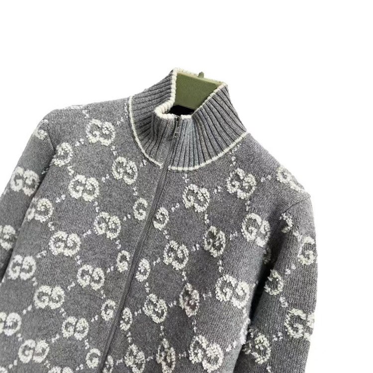 Gucci lettering full zipper stand collar long-sleeved sweater -4