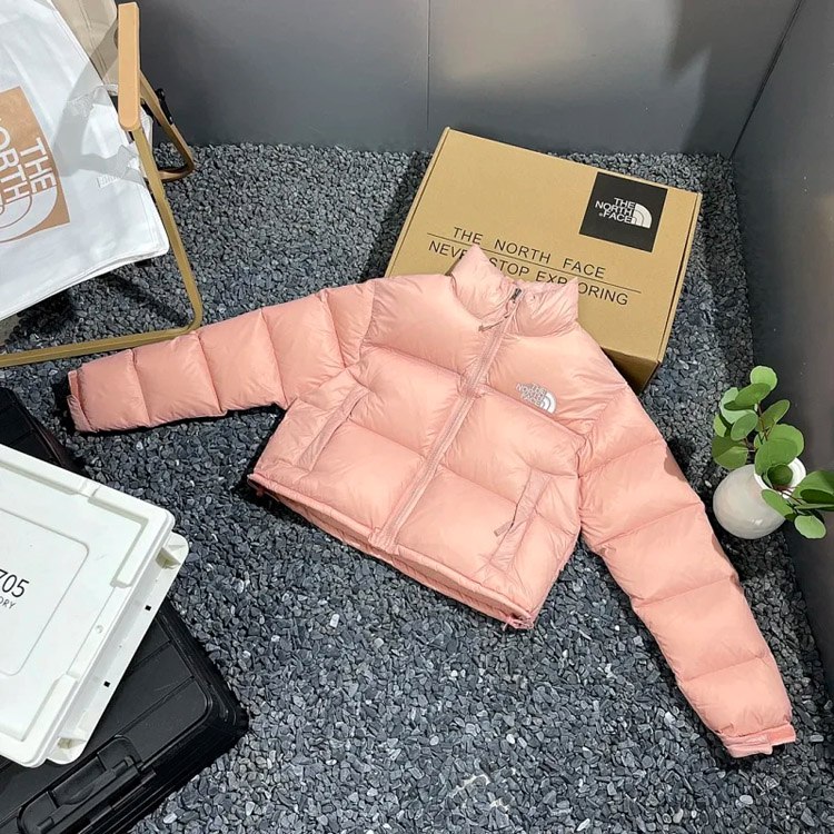  THE NORTH FACE Nuptse stitching letter embroidery stand collar short bread long sleeve down jacket -2