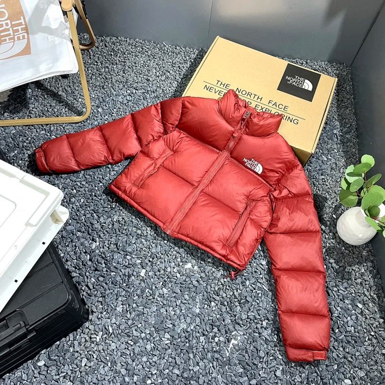  THE NORTH FACE Nuptse stitching letter embroidery stand collar short bread long sleeve down jacket -4