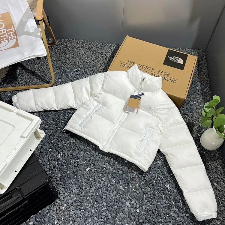  THE NORTH FACE Nuptse stitching letter embroidery stand collar short bread long sleeve down jacket -3