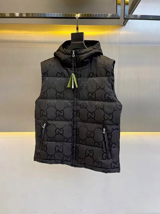 GUCCI Logo label striped webbing quilted detachable sleeves aviator down jacket -2