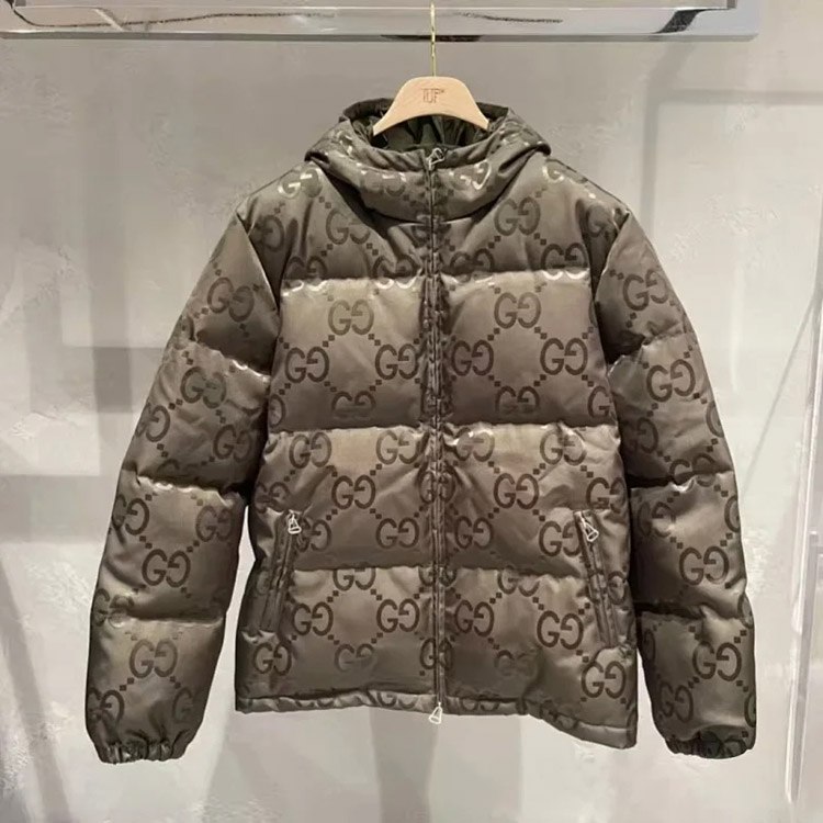 GUCCI Logo label striped webbing quilted detachable sleeves aviator down jacket -4
