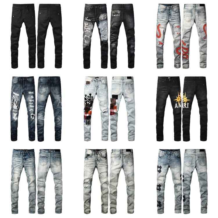 AMIRI new letter LOGO ripped patch slim-fit skinny jeans -2