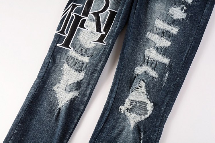AMIRI new letter LOGO ripped patch slim-fit skinny jeans -3