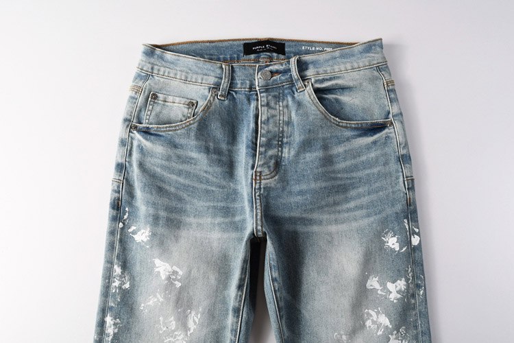  Purple Brand new embroidered slim-fit ripped print stretch jeans -3