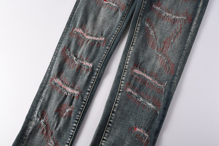  Purple Brand new embroidered slim-fit ripped print stretch jeans -4